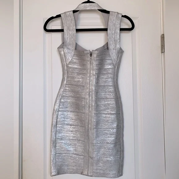 Herve Leger silver foil bandage mini dress